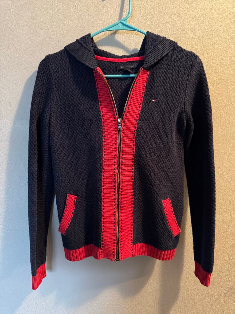 Vintage Tommy Hilfiger Women's Blue Long Sleeve Full Zip Hooded Jacket Size XS